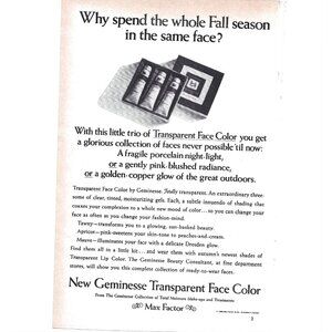 Geminesse Transparent Face Color Makeup Max Factor Advertisement 1960s Print 9in